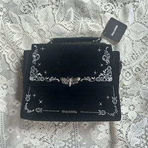 Black milk Black velvet moth embroidered handbag